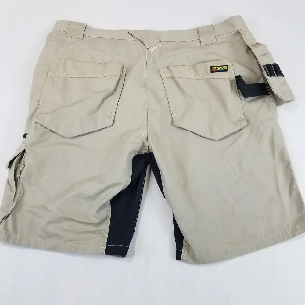 Blaklader Shorts Mens 38 Beige Canvas Workwear Utility Cargo Tool Pockets